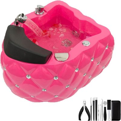 Acrylic Footbath Spa Foot Bath Pedicure with Heat and Massage Pedicure Bowl Salon Massage Equipment Foot Spa with Heat and Massager and Jets Colorful Lamp Footbath for Hotel Bath Club(Pink)