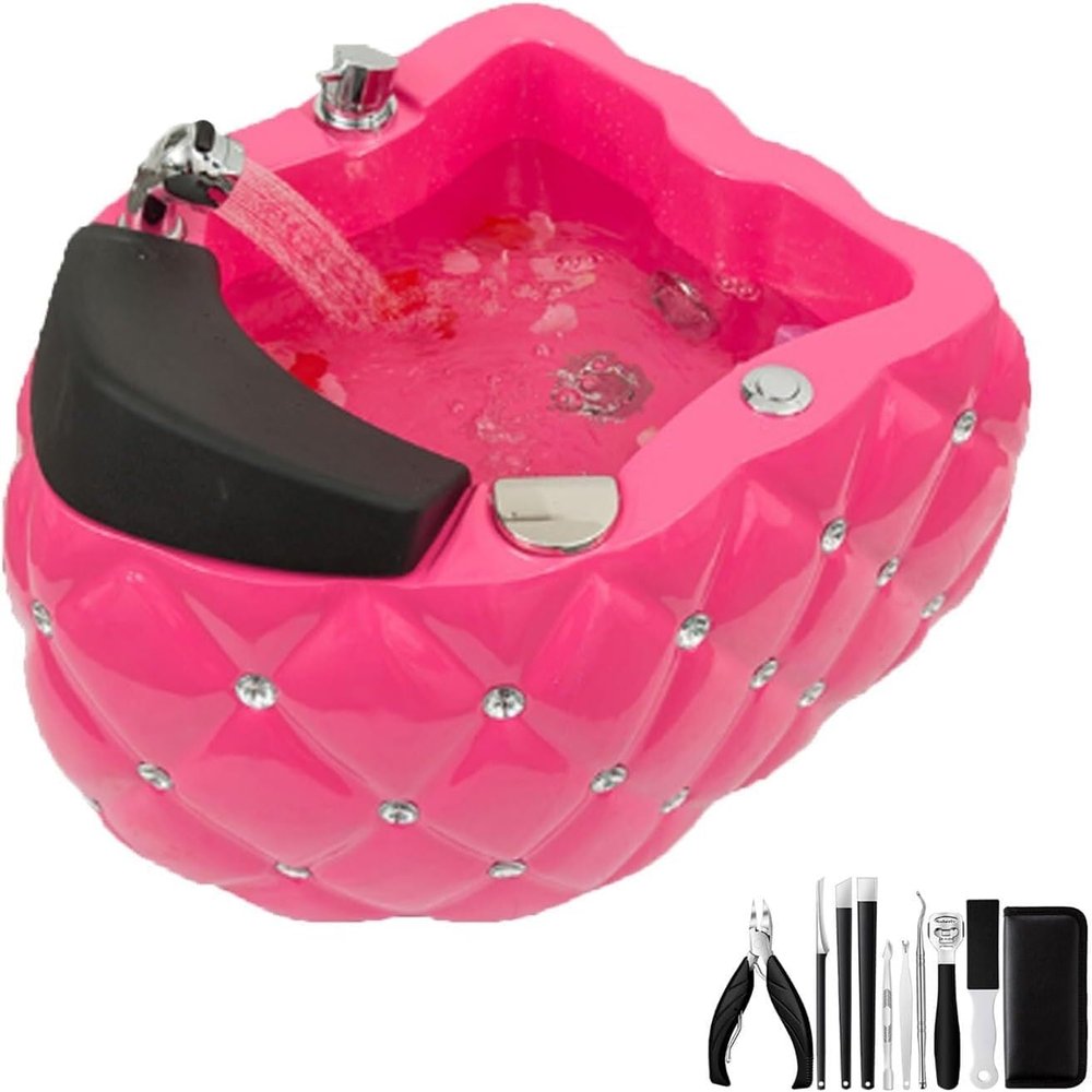 Acrylic Footbath Spa Foot Bath Pedicure with Heat and Massage Pedicure Bowl Salon Massage Equipment Foot Spa with Heat and Massager and Jets Colorful Lamp Footbath for Hotel Bath Club(Pink)