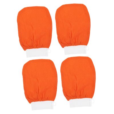 COOLHIYA 4pcs Bath Scrubbing Gloves for Body Exfoliation and Massage Skin Cleaning Mitts Comfortable Artificial Material Orange Bath Gloves for Daily Use