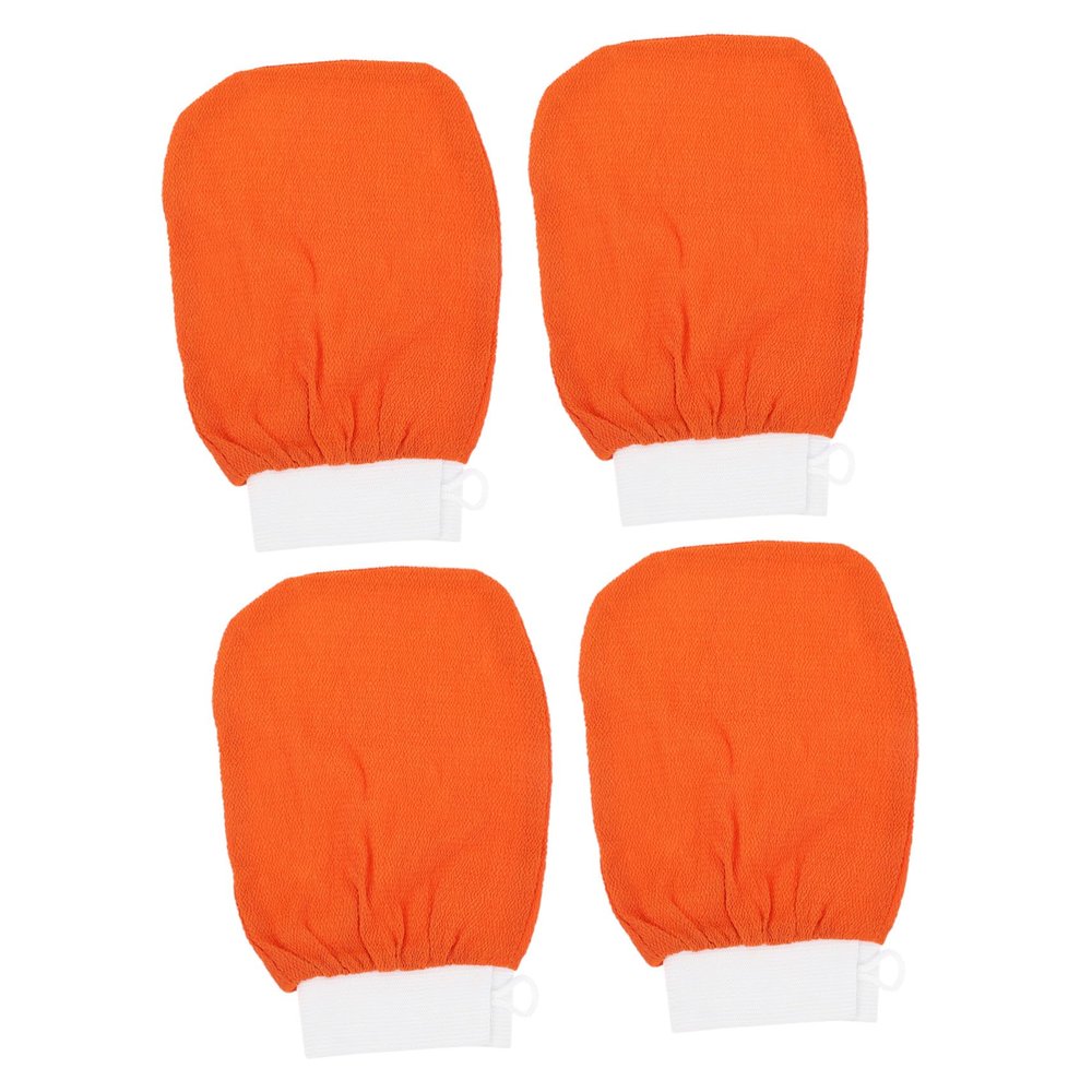 COOLHIYA 4pcs Bath Scrubbing Gloves for Body Exfoliation and Massage Skin Cleaning Mitts Comfortable Artificial Material Orange Bath Gloves for Daily Use