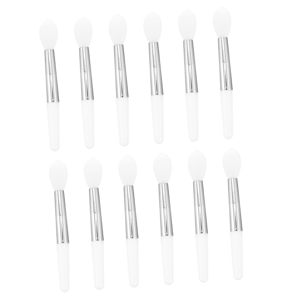 COOLHIYA 12pcs Portable Silicone Lipstick Applicator Brushes Single Head Lip Balm Makeup Brush Set for Precise Lip Lining and Smooth Color Application White Handle Travel-friendly Design