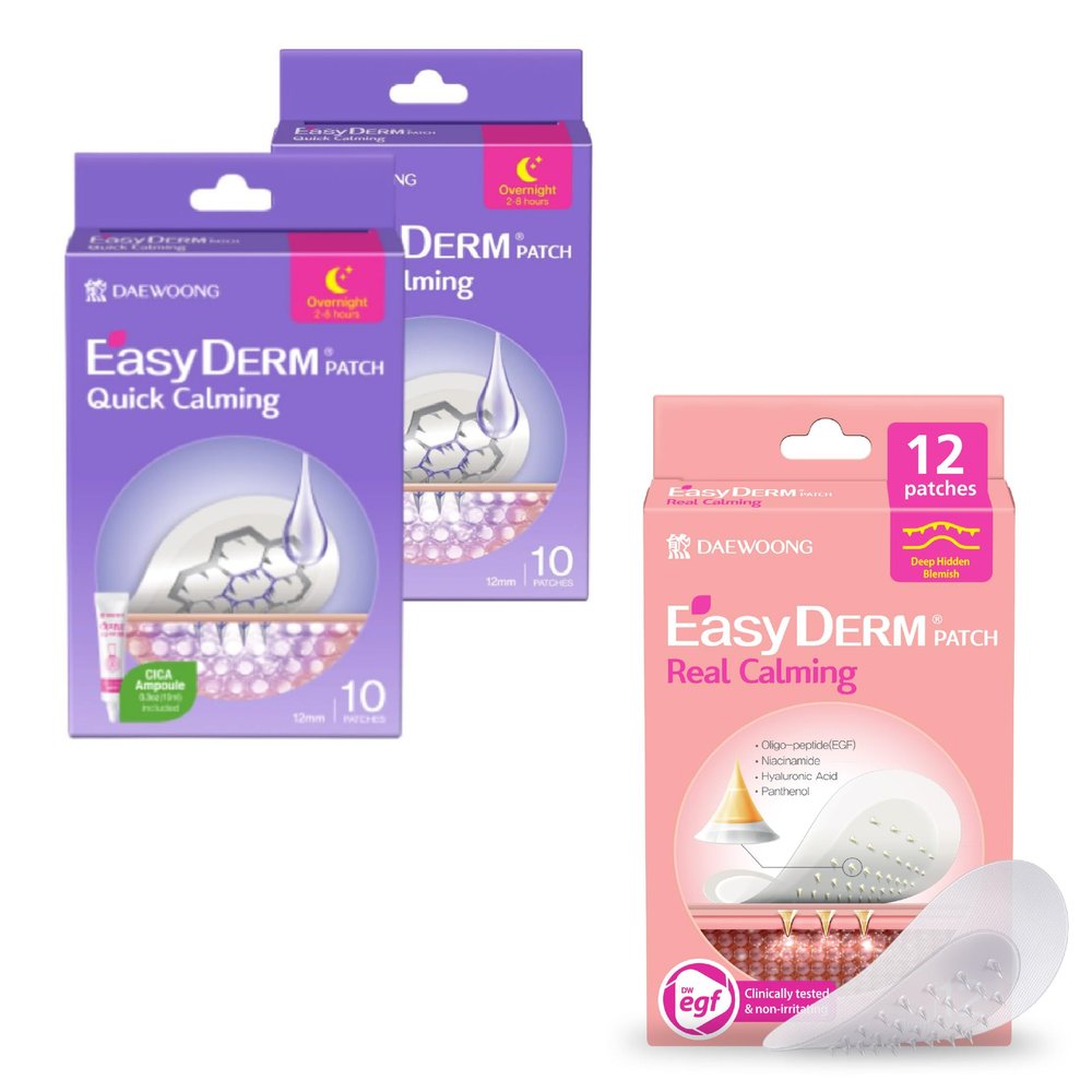 EasyDerm Quick Calming Magnesium Patches with Tweezers & Ampoule(20ea)+Real Calming Microdart Pimple Patches, Clear Nano Micropoint Acne Dark Spot Care(12ea)