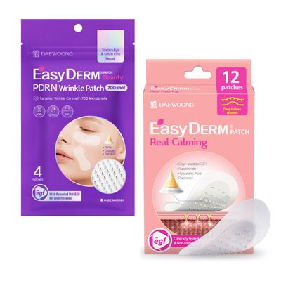 DWEasyDerm PDRN Patch Under Eye and Smile Line Care(4ea)+Real Calming Microdart Pimple Patches, Clear Nano Micropoint Acne Dark Spot Care(12ea)