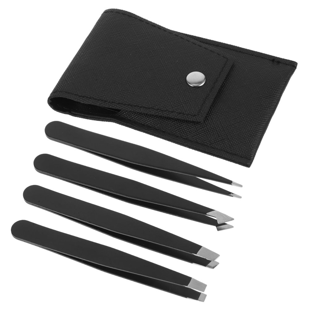 Anneome Stainless Steel Eyelash Applicator Tweezers with Leather Case Multi-purpose Precision Grooming Tools for Eyebrow Shaping Beard Trimming and Hair Removal Portable Travel Kit for Men