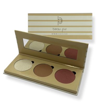 Beau Pur Cosmetics On The Go Blush, Bronzer & Highlighter Palette Makeup for Cheeks Face Blushes Bronzer Powder Highlighter Palette Travel Compact Womens Makeup for Girls Cruelty Free USA Compact Glow