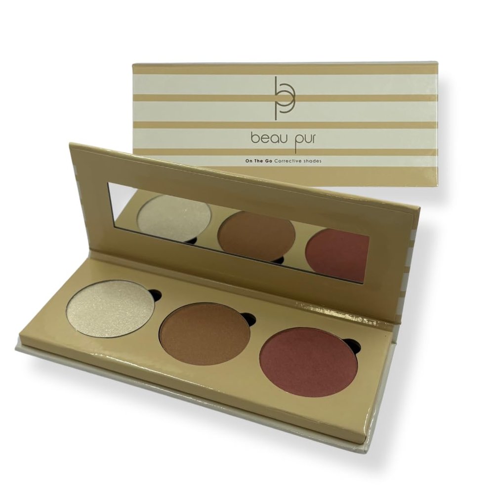 Beau Pur Cosmetics On The Go Blush, Bronzer & Highlighter Palette Makeup for Cheeks Face Blushes Bronzer Powder Highlighter Palette Travel Compact Womens Makeup for Girls Cruelty Free USA Compact Glow