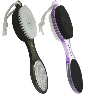 YIOYOODA Foot File Callus Remover 4-in-1, Feet Scraper Pedicure Tools with Pumice Stone, Scrubber Brush, Foot Rasp and Sand Paper, Double Sided Multi Purpose, Clear Black and Purple