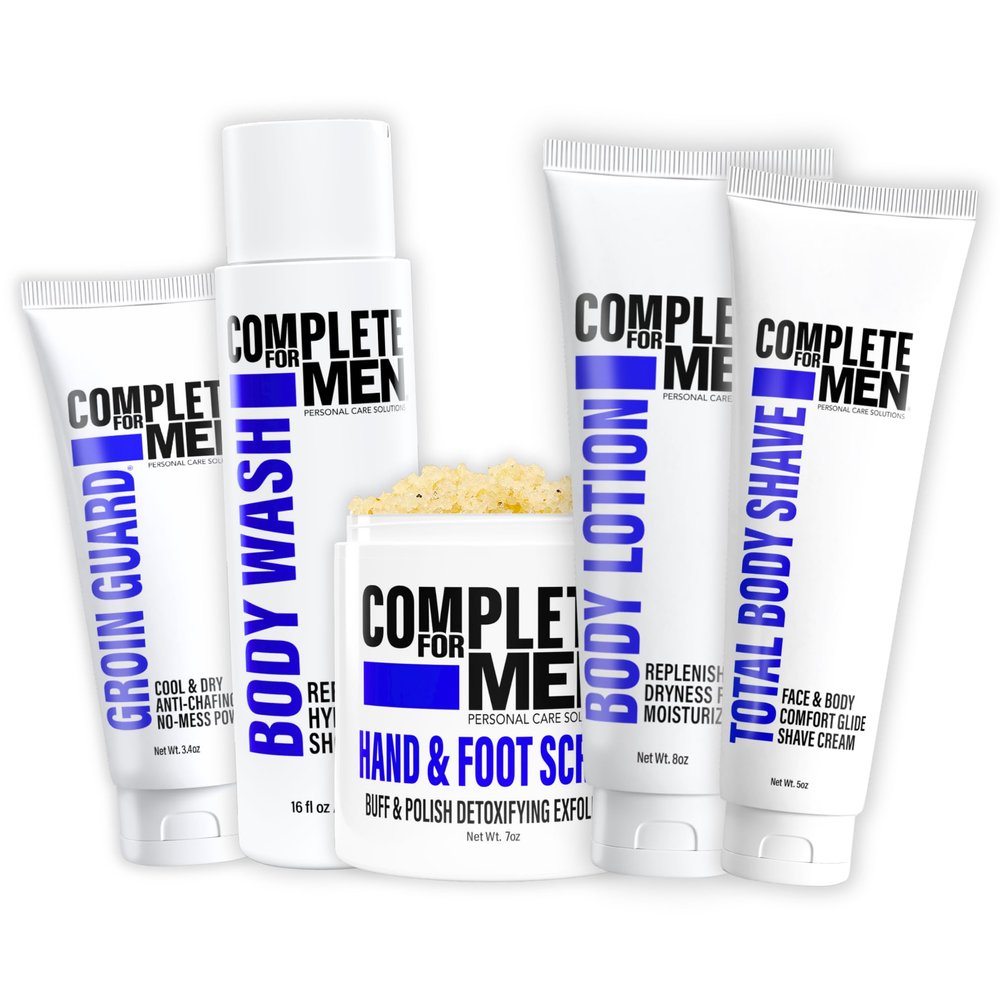 Complete For Men's Full Body Grooming Set For Men: Body Wash - Body Lotion - Sugar Scrub - Shave Cream - Anti Chafing Cream