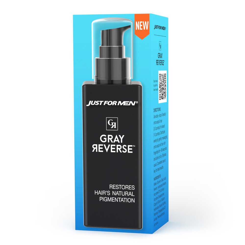 Just for Men Gray Reverse Daily Hair Serum, Gradually Reduces Gray Hair, Easy Dye-Free Serum, 6.7oz