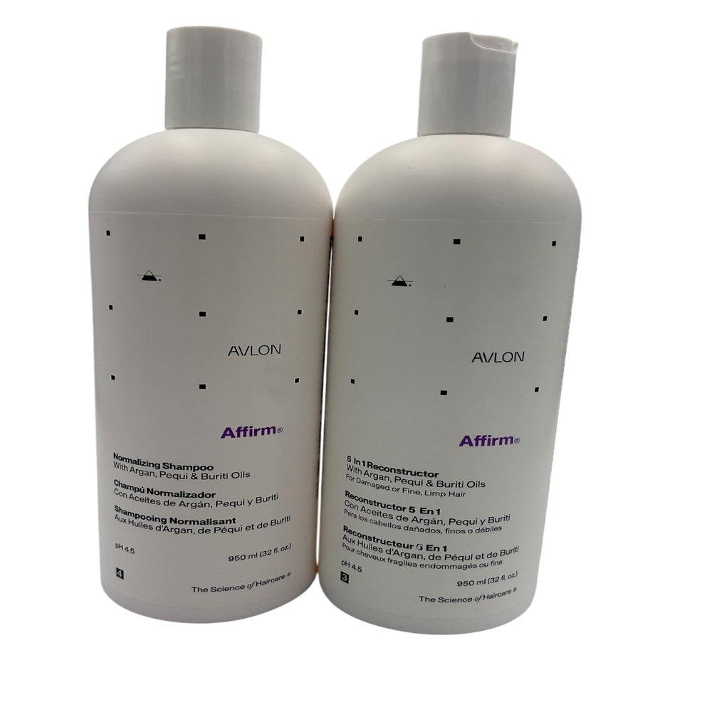 Affirm 5 In 1 Reconstructor + Normalizing Shampoo Combo (32 oz Each) Professional Repair System for Damaged or Fine, Limp Hair With Argan, Pequi & Buriti Oils
