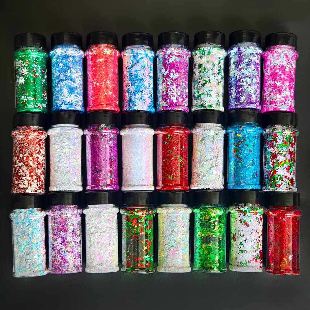 Chunky Glitter Set of 24 Colors Face Glitter for Women Holographic Body Glitter Cosmetic Sparkles for Art Craft DIY Resin Tumbler Party Festival
