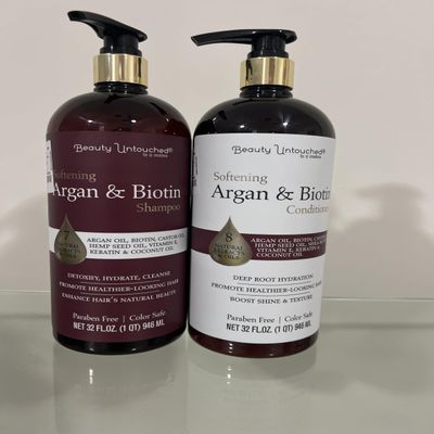 Beauty UnTouch Argan Oil Biotin Shampoo and Conditioner Set, Natural Hair Care, 32 Fl Oz