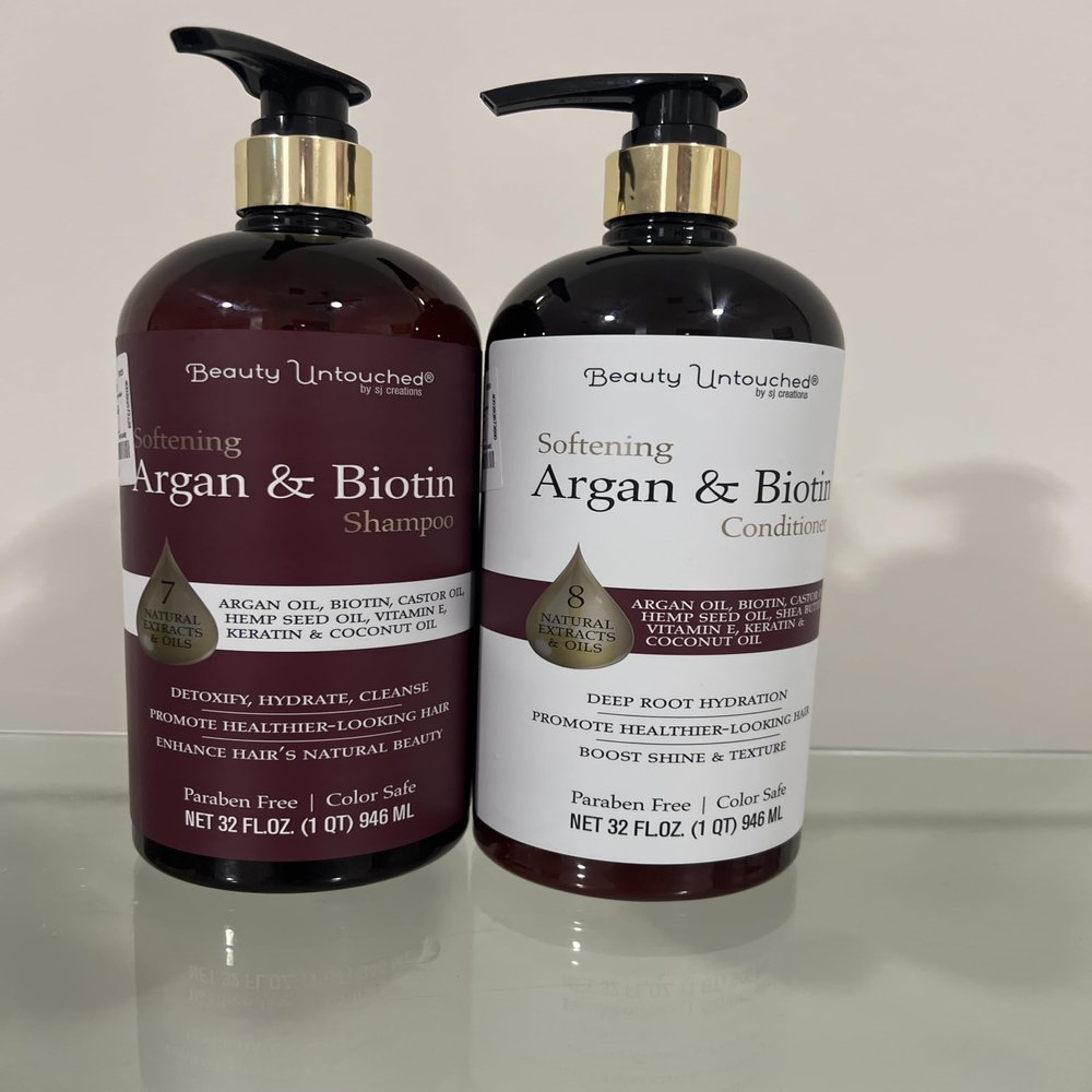 Beauty UnTouch Argan Oil Biotin Shampoo and Conditioner Set, Natural Hair Care, 32 Fl Oz