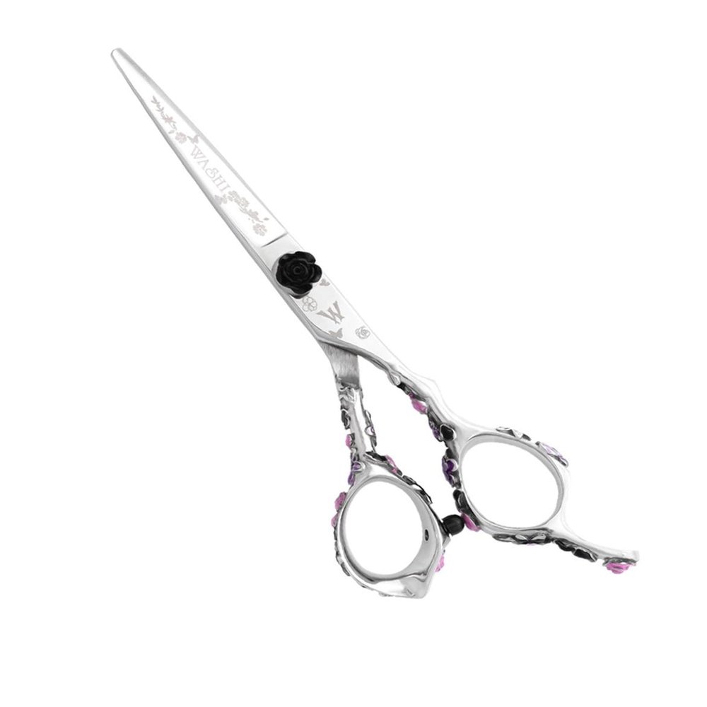Washi Rosebud Black Stone 6.0" Japanese 440C Steel Shear With Black Razor