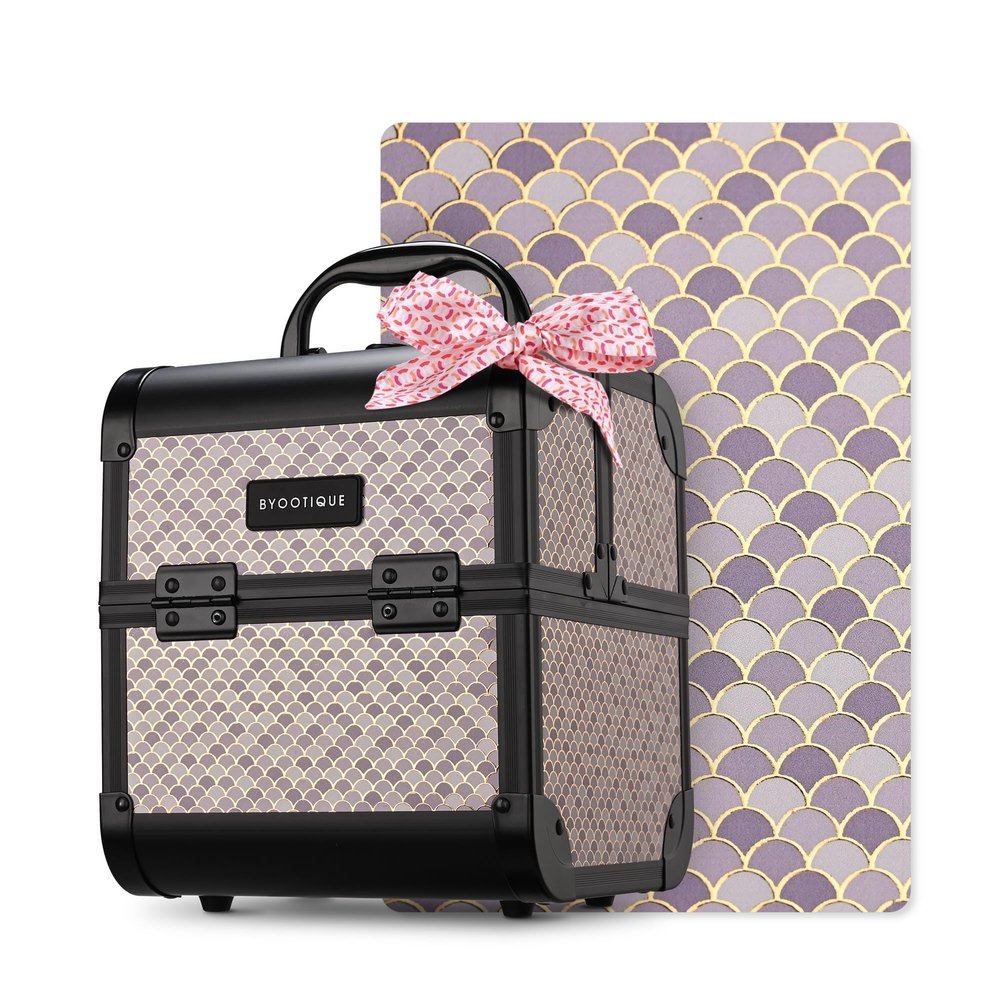 BYOOTIQUE Makeup Train Case with Mirror Cosmetic Organizer Art Deco Graphite