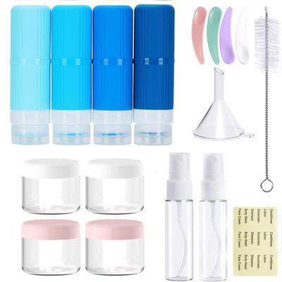 18 packs of toiletries travel bottles, TSA Approval silicone travel containers, leak proof refillable shampoo and conditioner are essential for travel, fitness, business trips, office use(blue)