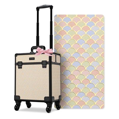 BYOOTIQUE Rolling Makeup Train Case on Wheels Cosmetic Trolley Art Deco Pastel