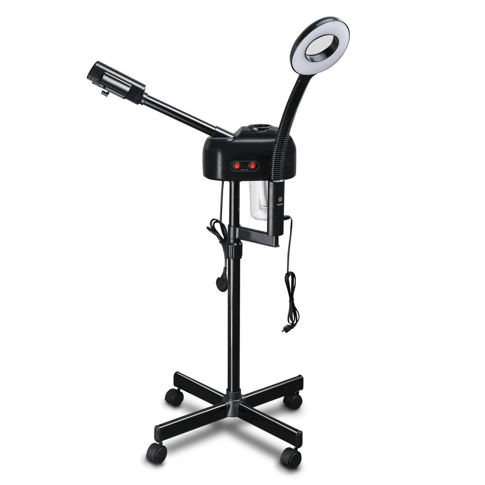 2 in 1 Facial Steamer,Esthetician Steamer,Professional Aromatherapy Humidifier Face Spa Mist Steam,with 3X Magnifying Lamp and Wheels,for Home Beauty Salon, Personal Skin Care Deep Cleaning (Black)