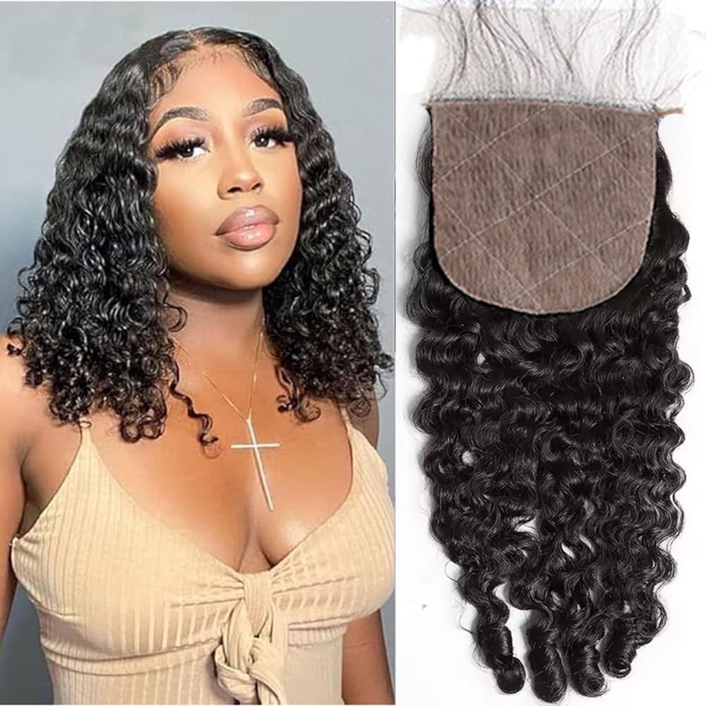 16inch Burmese Curly Toppers Closure 6x6 Silk Base Lace Closure Human Hair, Invisible Skinlike Bleached Hidden Knot Fake Scalp Lace