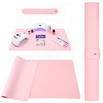 23.6 x 11.8in Foldable Nail Art Table Mat, Soft Microfiber PU Leather Nail Desk Mat, Double-Sided Waterproof Non-Slip Protective Pad for Nail Tech Salon, Professional Home Use