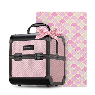 BYOOTIQUE Makeup Train Case with Mirror Travel Case for Barber Art Deco Bloom