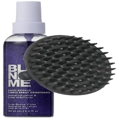 BlondeMe Bond Repair Purple Spray Conditioner 5 oz and Shampoo Scalp Massager  Leave-In Toner Spray for Blonde, Silver & Highlighted Hair  Neutralizes Brassiness, Strengthens Bonds & Adds Shine