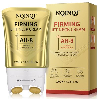 NQINQI AH-8 Firming Neck Cream with Roller - Neck and Chest Firming Cream to Lift, Tighten & Smooth Sagging Skin, Reduce Wrinkles & Hydrate for Youthful Neck, 4.23 Fl Oz