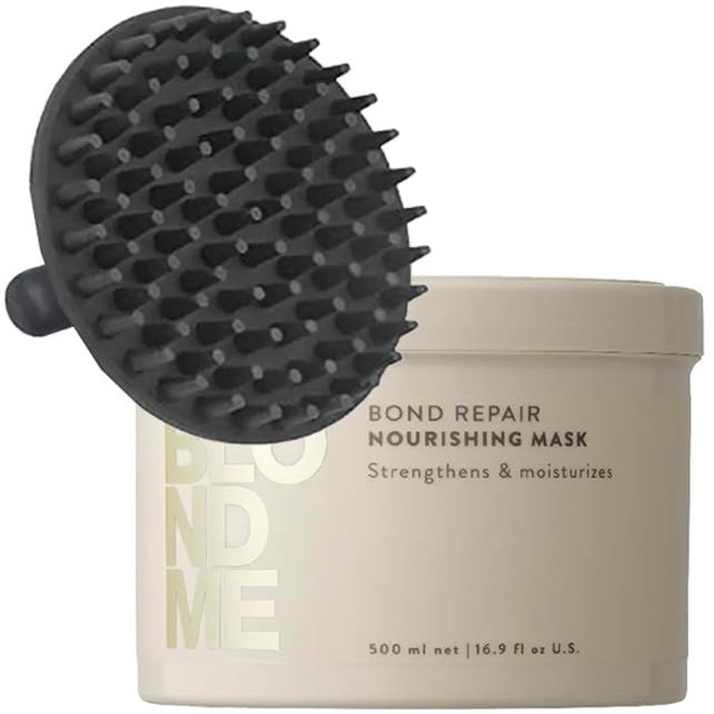 BlondeMe Bond Repair Nourishing Mask 16.9 oz with Shampoo Scalp Massager Intensive Repair Treatment for Blonde Hair Strengthens, Hydrates, and Restores Shine