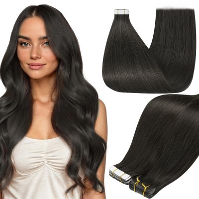 Full Shine Tape In Hair Extensions Human Hair, Mocha Brown 12 Inch
