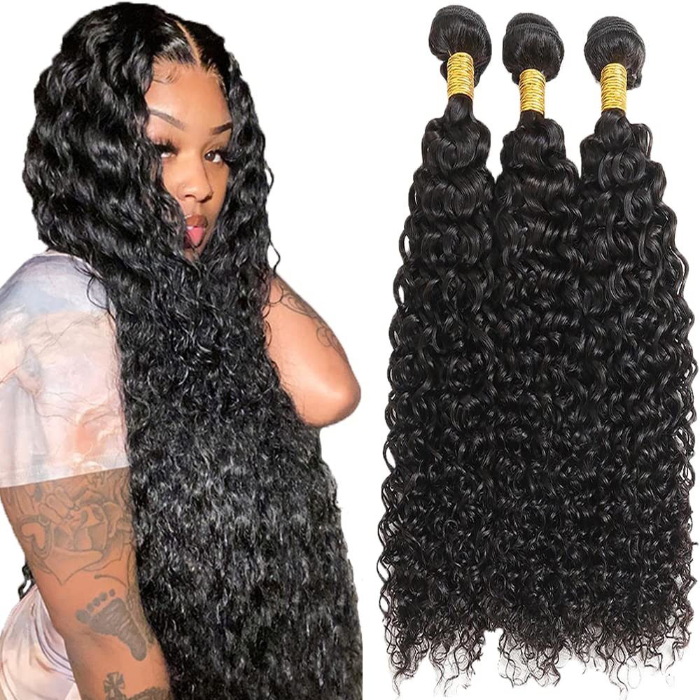 10 12 14 inch Water Wave Bundles Human Hair Water Human Hair Bundles Natural Black Color Unprocessed Brazilian Virgin Hair Extensions for Black Women