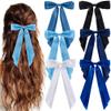 hisial 6Pcs Hair Bows Clips for Hair Silky Satin Ribbon Alligator Barrettes French Hair Ponytail Holders Cute Accessories for Women Girls(Black/White/Blue) view 1
