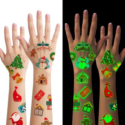 210Pcs Luminous Christmas Temporary Tattoos for Kids, 20Sheets Christmas Glow in The Dark Fake Stocking Stuffers Tattoo Stickers for Kids Boys Girls Gifts Crafts Party Decorations Favors Supplies