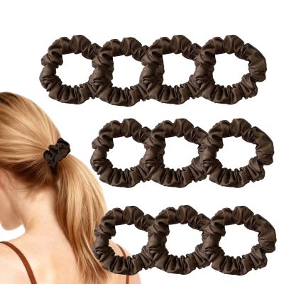 10 Pieces Brown Color Small Scrunchies, Soft Satin Scrunchies for Sleep Hair Ties for Women and Girls Accessories (Brown)