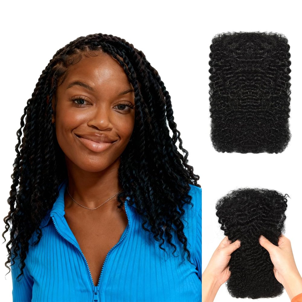 Afro Kinkys Bulk Human Hair for Twist Braiding Hair (1B, 12Inch, 30g/pack)