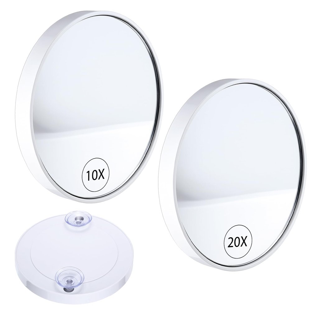 Zelphvt 2 Pcs Compact Magnifying Mirror, 10X & 20X Small Magnified Mirror with Suction Cups 3.4 inches Travel Magnified Makeup Mirrors for Detail Tasks White