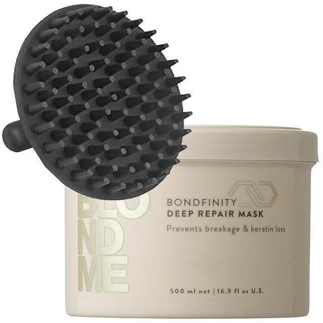 BlondeMe Bondfinity Deep Repair Mask 16.9 oz with Shampoo Scalp Massager Intensive Hair Repair Treatment for Damaged, Brittle, and Chemically Treated Blonde Hair