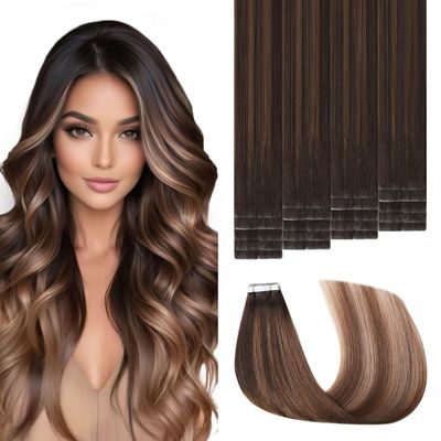Sweetmet Invisible Tape in Hair Extensions Real Human Hair 3rd-Generation Pro3.0#2/6/18 Dark Brown to Dirty Blonde 20pcs 50g 22inch Insert Invisi Edge Tape ins Extensions#2/6/18-22inch