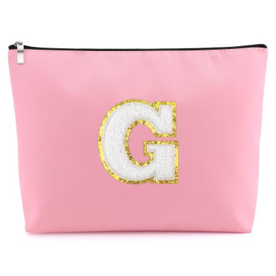 Mxrymvu Preppy Cosmetic Bag Personalized Initial Makeup Bag A-Z Monogrammed Gifts for Women Mom Friends Travelling Toiletry Bags for Christmas Graduation Birthday Gifts Gift Letter G