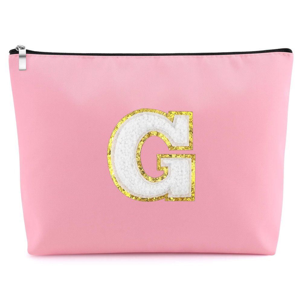 Mxrymvu Preppy Cosmetic Bag Personalized Initial Makeup Bag A-Z Monogrammed Gifts for Women Mom Friends Travelling Toiletry Bags for Christmas Graduation Birthday Gifts Gift Letter G