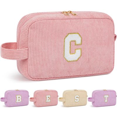 WELIDAY Initial Makeup Bag, Birthday Gift Chenille Patch Cosmetic Bag