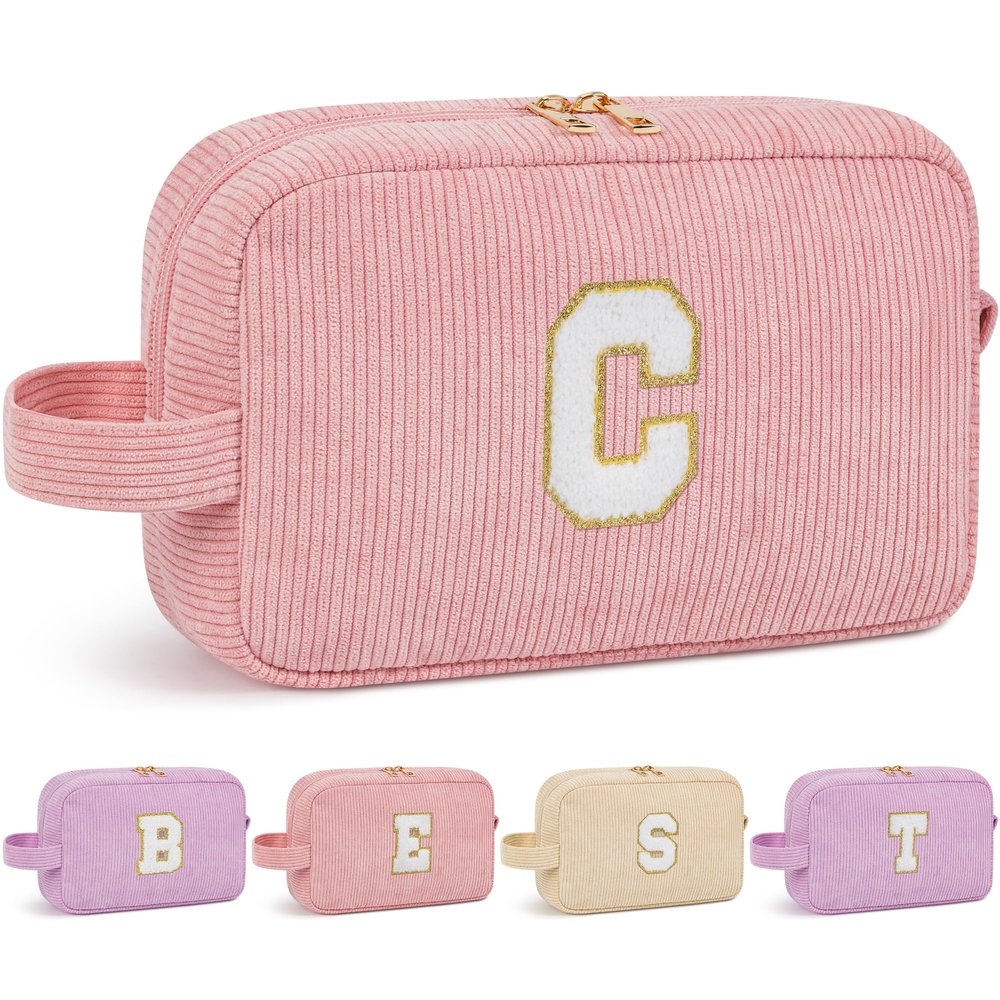 WELIDAY Initial Makeup Bag, Birthday Gift Chenille Patch Cosmetic Bag