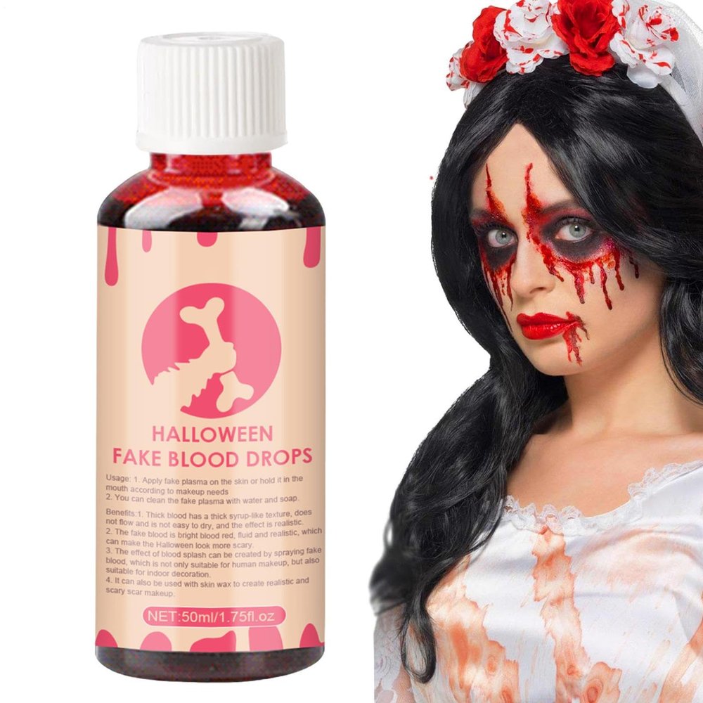 Fake Blood Spray,Halloween Fake Blood Plasma, Realistic WashableBlood,s-fx Makeup Kit For Zombie, Vampire, Clown, M-onster, Clothes,50ml