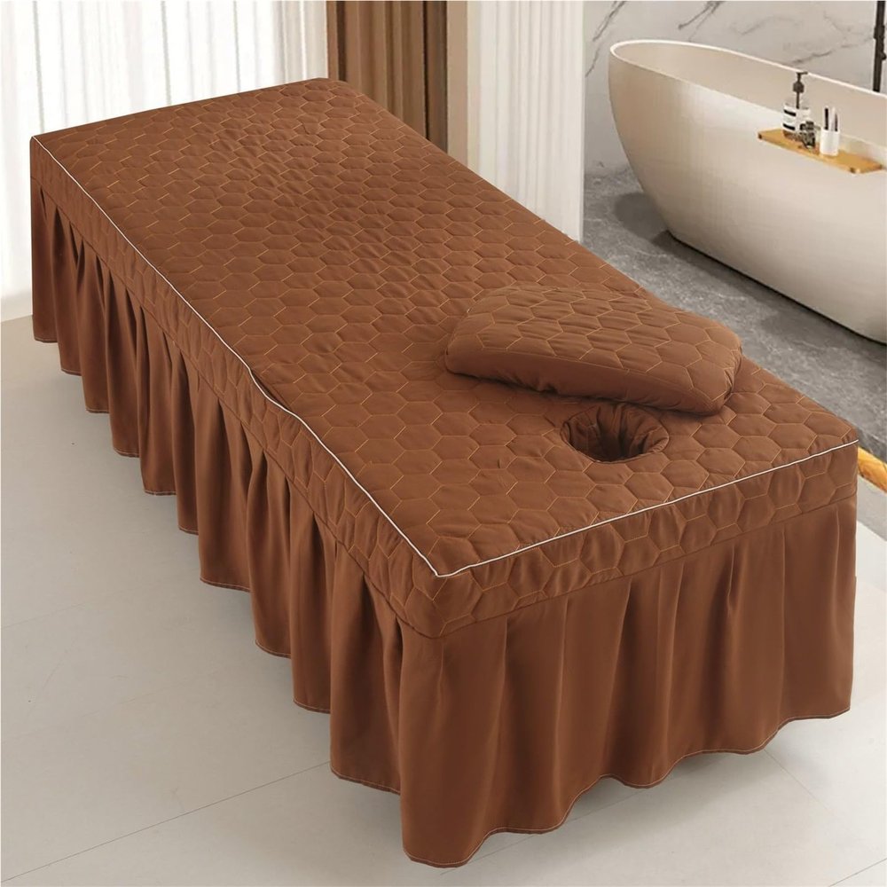 Massage Table Skirt With Hole,Quilted Pattern Massage Table Cover,Thickened Massage Linens, Massage Fitted Sheet, Massage Face Rest Cover With Hole,for Beauty Salon SPA