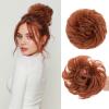 SLEEKALON Human Hair Messy Bun Hair Piece Real Scrunchies Layered Fluffy Wavy Curly Dark Auburn Hair Bun Ponytail Extensions for Women Girls-30g,#33 view 1