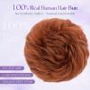 SLEEKALON Human Hair Messy Bun Hair Piece Real Scrunchies Layered Fluffy Wavy Curly Dark Auburn Hair Bun Ponytail Extensions for Women Girls-30g,#33 view 3