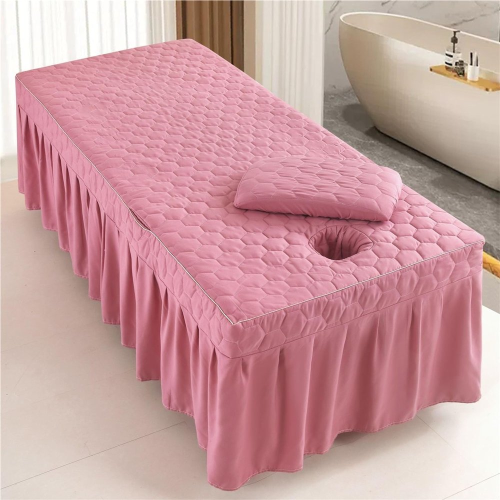 Massage Table Skirt With Hole,Quilted Pattern Massage Table Cover,Thickened Massage Linens, Massage Fitted Sheet, Massage Face Rest Cover With Hole,for Beauty Salon SPA