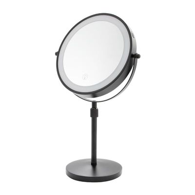 8-inch Ladies' Dressing Mirror Desktop, 360 Rotating Metal Dressing Mirror with Stand, Suitable for Home and Office Decoration, USB Charging, Magnification Function 1x / 7X, Black