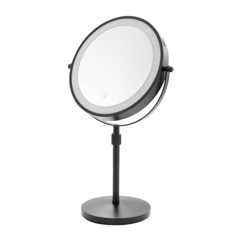 8-inch Ladies' Dressing Mirror Desktop, 360 Rotating Metal Dressing Mirror with Stand, Suitable for Home and Office Decoration, USB Charging, Magnification Function 1x / 7X, Black
