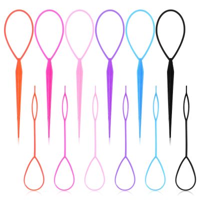 12 PCS Topsy Tail Hair Tool Set Ponytail Pull Through Tools Hair Loop Styling Tools in Large and Small French Braiding Hairs Tool for Women 6 Colors