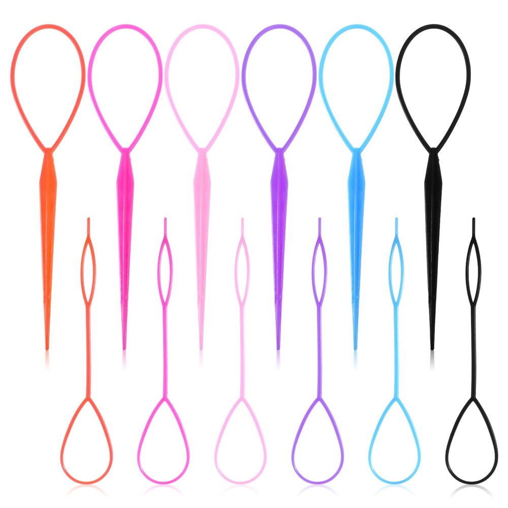 12 PCS Topsy Tail Hair Tool Set Ponytail Pull Through Tools Hair Loop Styling Tools in Large and Small French Braiding Hairs Tool for Women 6 Colors